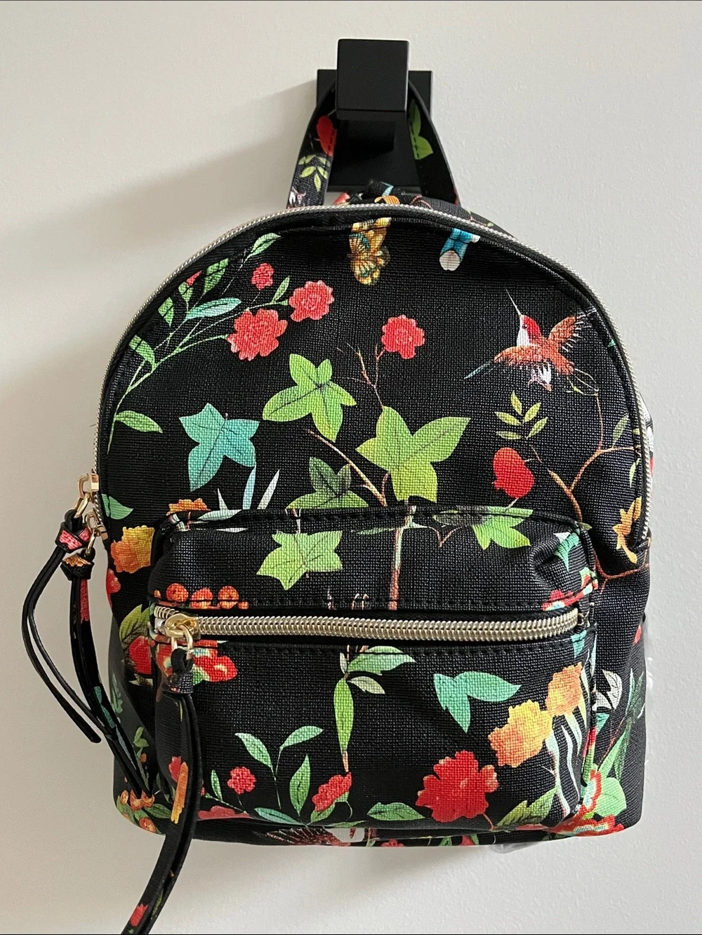 T Shirt & Jeans Mini Backpack Floral Birds  Zip Closure Rare NWT